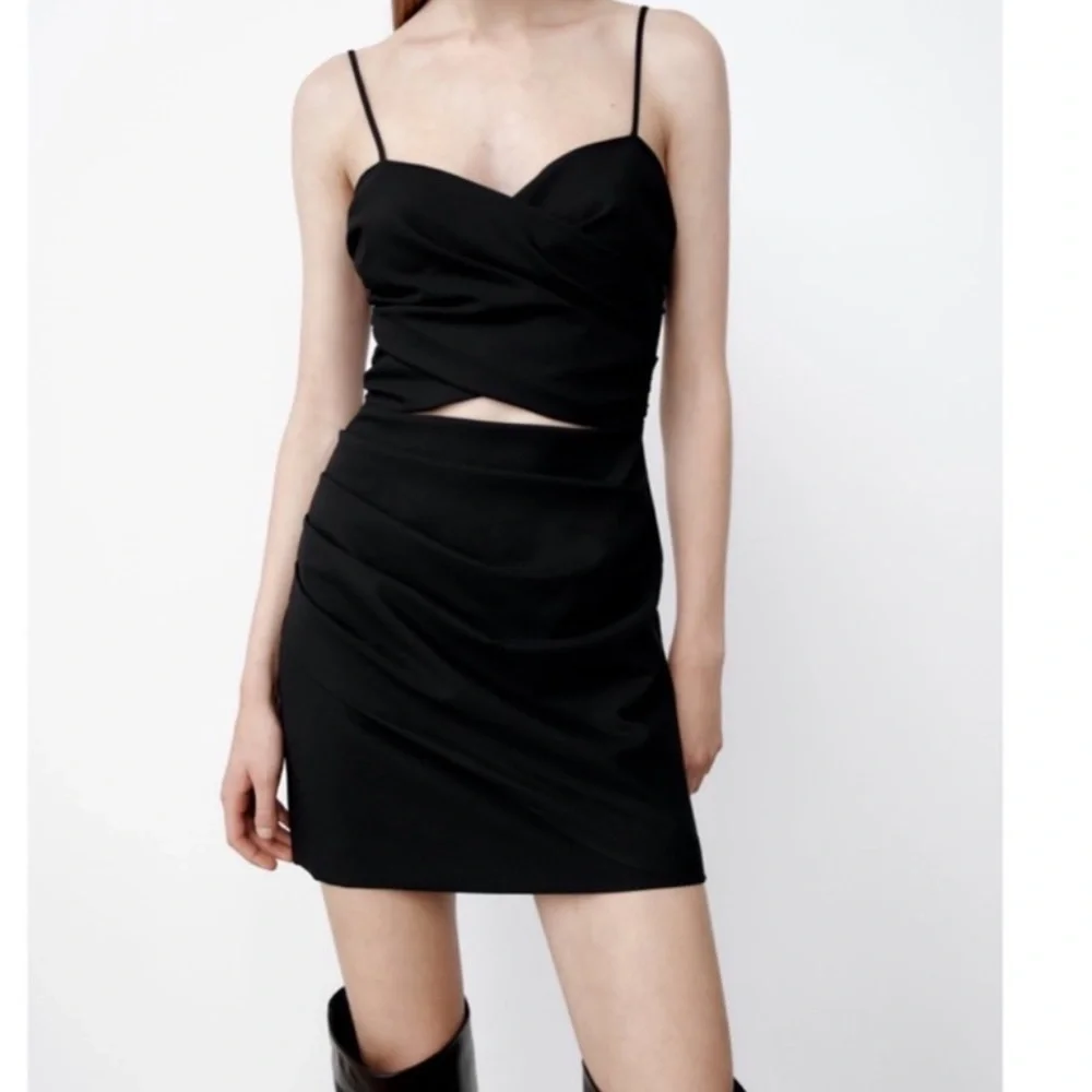 NWOT Zara Black Strappy Open Front mini dress (size L) - Picture 1 of 6